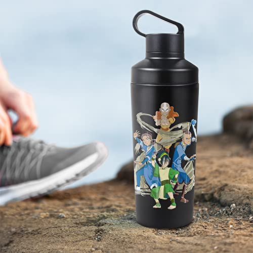 Avatar The Last Airbender OFFICIAL Team Avatar Elements 18 oz Insulated Water Bottle, Leak Resistant, Vacuum Insulated Stainless Steel with 2-in-1 Loop Cap