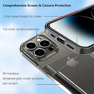 Restoo for iPhone 14 Pro Case + 2 Pack Tempered Glass Screen Protector, Clear Case with Card Holder Camera Lens Protection Protective Phone Cover for iPhone 14 Pro 6.1 Inch-Clear