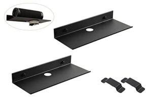 z metnal metal floating shelves with cable clip, shelves for bluetooth speaker router cameras, wall mounted, display shelf, matt black, aluminum, 12 inch, 2 pack