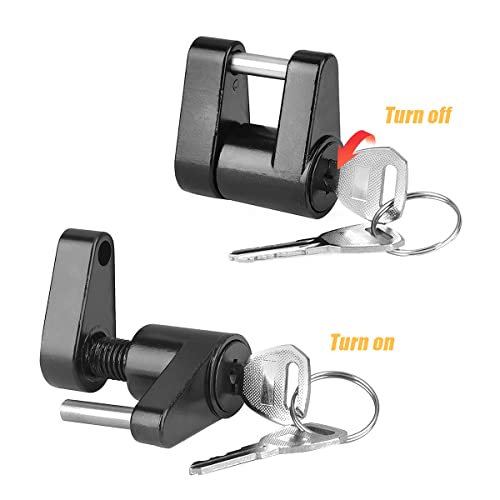 Trailer Hitch Coupler Lock, Dia 1/4 Inch, 3/4 Inch Span Trailer Tongue Coupler Lock, Latch and Clip Travel Kit Receiver for Security, Coupling Lockable Anti Theft Cover for Towing Truck Car (Black)