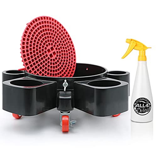 ALL4DETAIL 5 Gallon Bucket Dolly, Rolling Bucket Dolly with 5 Rolling Swivel Casters - Bucket Dirt Trap - Spray Bottle - Perfect for Car Washing Detailing Smoother Maneuvering