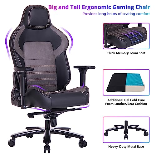 VON RACER Big and Tall Gaming Chair 440lb Gamer Chair with Gel Cold Cure Foam Lumbar Big and Tall Office Chair 4d Adjustable Arms Heavy Duty Metal Base Computer Chair for Gamers Office Workers