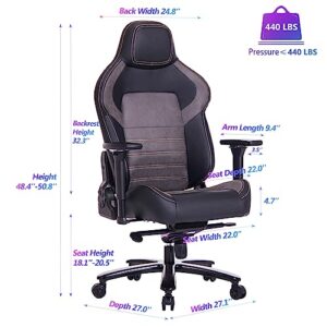 VON RACER Big and Tall Gaming Chair 440lb Gamer Chair with Gel Cold Cure Foam Lumbar Big and Tall Office Chair 4d Adjustable Arms Heavy Duty Metal Base Computer Chair for Gamers Office Workers