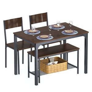 DlandHome Dining Table Set, Kitchen Table Set Breakfast Table Set, 4 Piece Kitchen Dining Room Table Sets with 2 Chairs and 1 Bench, Kitchen Coffee Table Set Modern Table Set