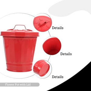 Mipcase Metal Pencil Holder Mini Countertop Trash Can Metal Waste Basket Garbage Can Small Trash Bin Desk Pencil Holder Bucket Planter Pot with Lid for Home Office Red Mini Metal Flowerpot