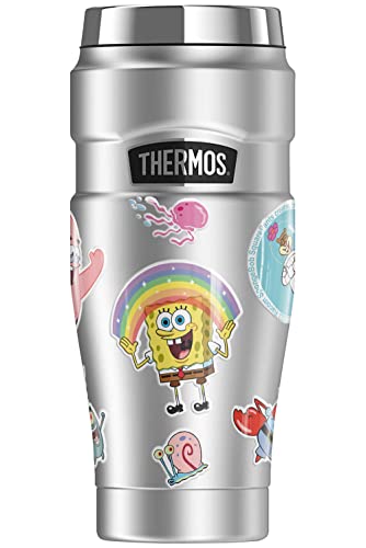 THERMOS Spongebob OFFICIAL Spongebob And Friends Sticker Collage STAINLESS KING Stainless Steel Travel Tumbler, Vacuum insulated & Double Wall, 16oz