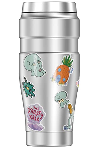 THERMOS Spongebob OFFICIAL Spongebob And Friends Sticker Collage STAINLESS KING Stainless Steel Travel Tumbler, Vacuum insulated & Double Wall, 16oz