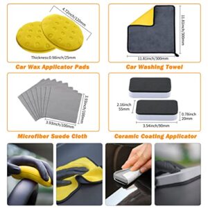 ALL4DETAIL 28Pcs Car Detailing Brush Set, Car Detailing Supplies, Car Cleaning Kit (Car Detailing Brushes,Drill Brush,Polishing Pads,Wheel Brush,Wash Mitt/Towel,Ceramic Coating Applicator,Suede Cloth)