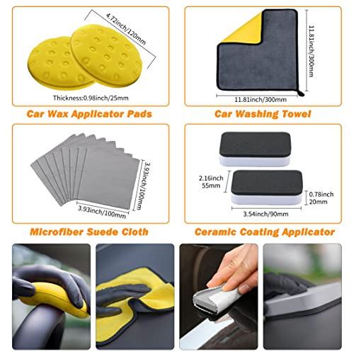 ALL4DETAIL 28Pcs Car Detailing Brush Set, Car Detailing Supplies, Car Cleaning Kit (Car Detailing Brushes,Drill Brush,Polishing Pads,Wheel Brush,Wash Mitt/Towel,Ceramic Coating Applicator,Suede Cloth)