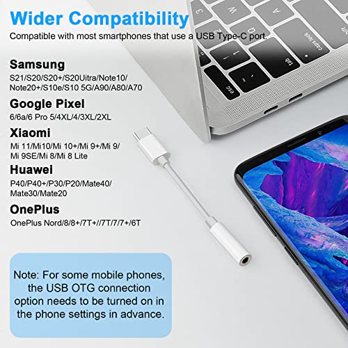 USB C to 3.5mm Headphone Jack Adapter (Pack of 2), USB Type C to Aux Audio Dongle Cable Earphone Jack Converter Compatible with Samsung Galaxy S22 S21 S20 Note 20 10+ A73 A53, Pixel 6 5 4 3 and More