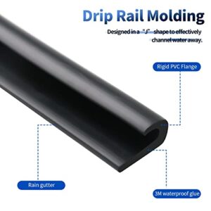 Pluden RV Rain Gutter 1/2 ”Height, 26’Length Plastic Drip Rail PVC Rain Strip Roof Rain Diverter, Drip Rail Molding Adhesive Backing, Flexible J Shape RV Trim Molding for Car Van Door Motorhome