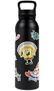 spongebob official spongebob and friends sticker collage 24 oz insulated canteen water bottle, leak resistant, vacuum insulated stainless steel with loop cap