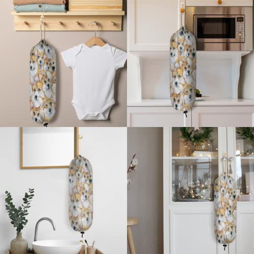 Cute Corgi Dogs Plastic Bag Holder, Animal Pattern Grocery Bag Storage Holder Hanging Garbage Shopping Bag Trash Bags Organizer for Kitchen Home