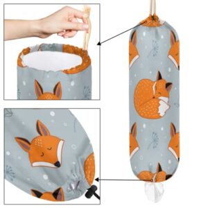 Animal Fox Plastic Bag Holder, Fox Flower Grocery Bag Storage Holder Hanging Garbage Shopping Bag Trash Bags Organizer for Kitchen Home