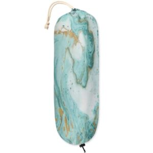 turquoise marble texture plastic bag holder, teal art marble grocery bag storage holder garbage shopping bag trash bags organizer for kitchen home