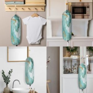 Turquoise Marble Texture Plastic Bag Holder, Teal Art Marble Grocery Bag Storage Holder Garbage Shopping Bag Trash Bags Organizer for Kitchen Home