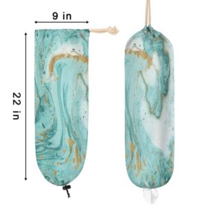 Turquoise Marble Texture Plastic Bag Holder, Teal Art Marble Grocery Bag Storage Holder Garbage Shopping Bag Trash Bags Organizer for Kitchen Home