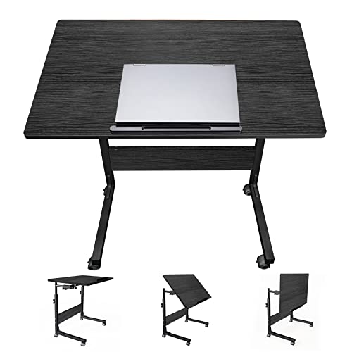 dreamlify 31.5" Home Office Desks Standing Adjustable Height Laptop Desk with Tilt Tabletop for Small Spaces Computer Table for Couch Bedrooms Mobile Rolling Portable Student Desk on Wheels - Black