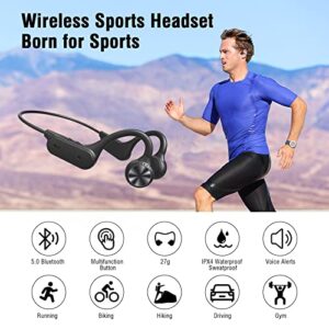HCMOBI Bone Conduction Headphones Bluetooth, Wireless Open Ear Headphones with Mic, Waterproof Earphones, Sweatproof Sports Headset for Running, Cycling, Driving, Hiking, Gym & Workouts