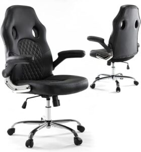 gaming chair, home office computer chair pu leather ergonomic racing desk chair adjustable height mid back ﻿executive task chair with lumbar support and flip up armrest, rocking swivel comfty cushion