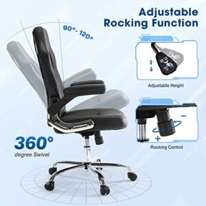 Gaming Chair, Home Office Computer Chair PU Leather Ergonomic Racing Desk Chair Adjustable Height Mid Back ﻿Executive Task Chair with Lumbar Support and Flip Up Armrest, Rocking Swivel Comfty Cushion