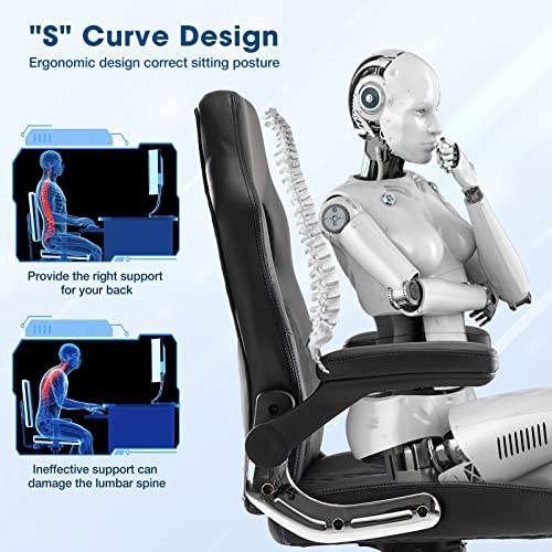 Gaming Chair, Home Office Computer Chair PU Leather Ergonomic Racing Desk Chair Adjustable Height Mid Back ﻿Executive Task Chair with Lumbar Support and Flip Up Armrest, Rocking Swivel Comfty Cushion