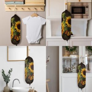 Sunflower Floral Plastic Bag Holder, Butterfly Flower Grocery Bag Storage Holder Hanging Garbage Shopping Bag Trash Bags Organizer for Kitchen Home