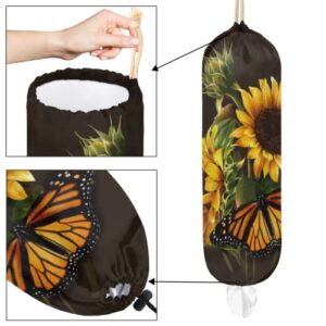 Sunflower Floral Plastic Bag Holder, Butterfly Flower Grocery Bag Storage Holder Hanging Garbage Shopping Bag Trash Bags Organizer for Kitchen Home