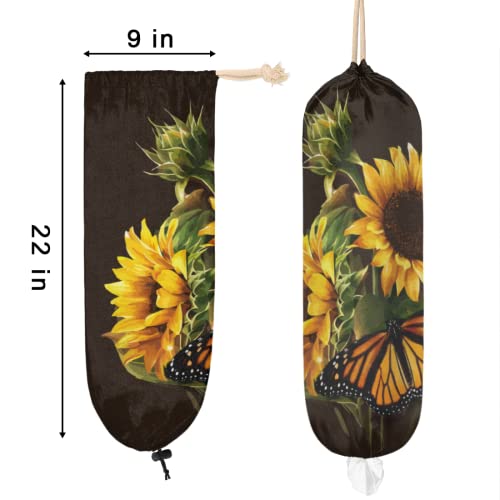 Sunflower Floral Plastic Bag Holder, Butterfly Flower Grocery Bag Storage Holder Hanging Garbage Shopping Bag Trash Bags Organizer for Kitchen Home