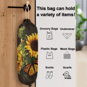 Sunflower Floral Plastic Bag Holder, Butterfly Flower Grocery Bag Storage Holder Hanging Garbage Shopping Bag Trash Bags Organizer for Kitchen Home