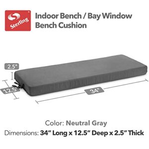 STERLING Bench Cushions for Indoor Furniture, 34 x 12.5 Inch Window Bench Cushion, Piano Bench Cushion for Bedroom, Living Room and Dining Room, Gray