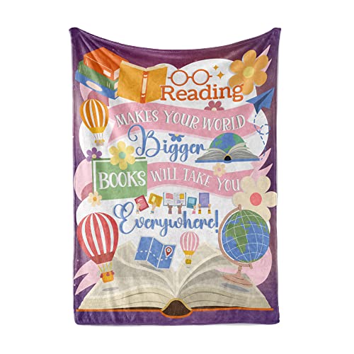 InnoBeta Book Lovers Throw Blanket - Flannel Blankets for Book Club, Bookish, Book Worm, Librarians as Reading Gifts, Reader Gifts for Christmas, Birthday - 50" x 65" - (Purple)