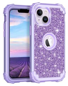 lontect for iphone 14 plus case glitter sparkly bling shockproof heavy duty hybrid sturdy high impact protective cover case for apple iphone 14 plus, shiny purple