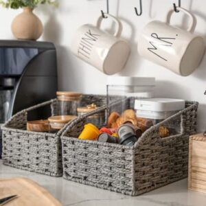 StorageWorks Storage Baskets, Rectangular Wicker Baskets with Built-in Handles, Decorative Storage Boxes