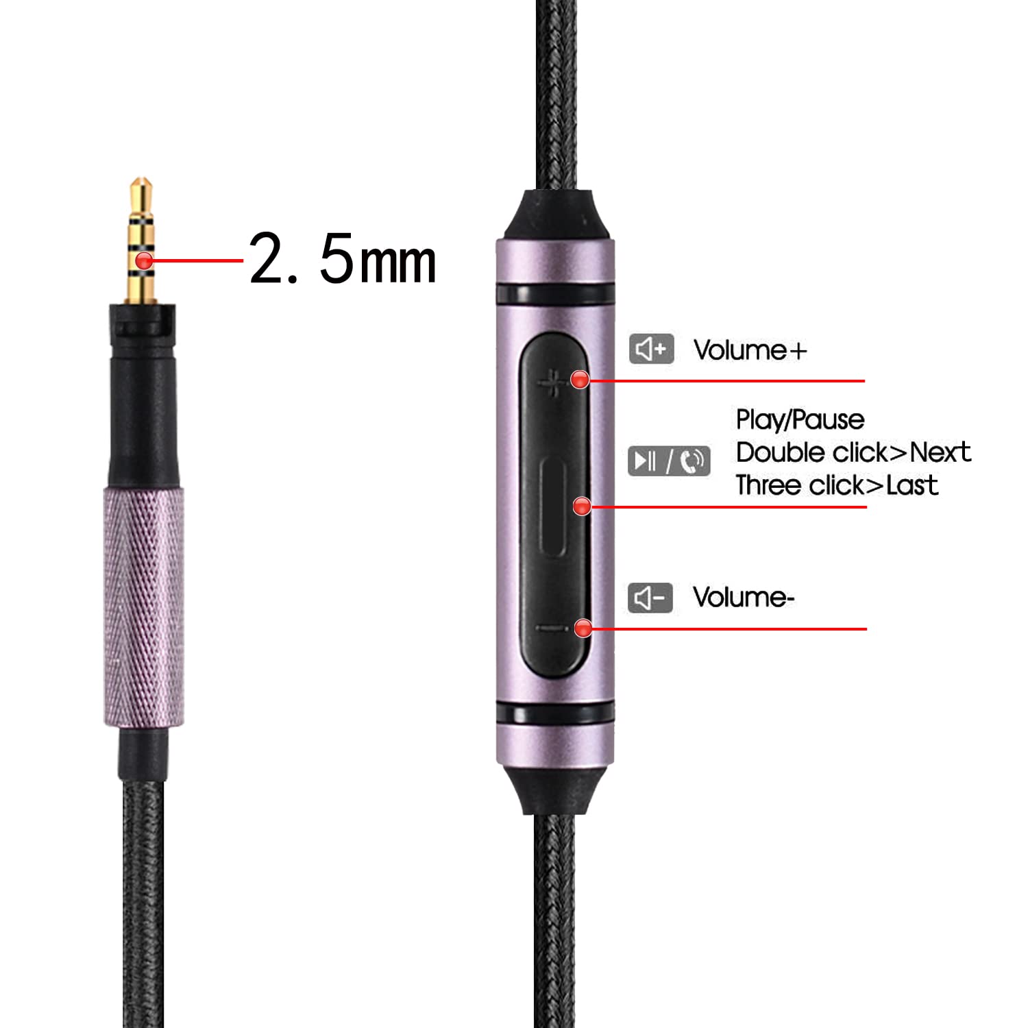 FAAEAL Replacement Upgrade Cable for Sennheiser Momentum 2.0/1.0, HD1,HD 4.50 SE, HD 450BT, HD 4.40, HD 4.30G Headphones,in-line Mic Control Headphone Cord Works on iOS/Android 4.9ft(with mic)
