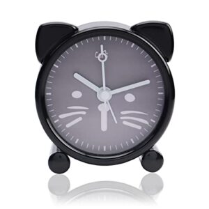 aolox 3" alarm clock bedside mini cute animal decoration small clock cat black