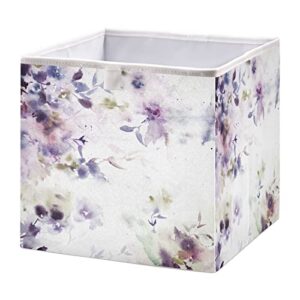 ollabaky watercolor floral cube storage bin, foldable fabric storage cube basket cloth organizer box with handle for closet shelves, nursery storage toy bin, s