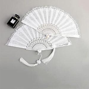 sehtorry White Lace Hand Folding Fan Bridal Dancing Props Floral Handheld Fan for Women Wedding Décor or Party Dess-up Favors