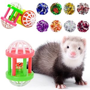 haichen tec 11 pack ferret toys set - mylar crinkle balls hollow sound toy with bell interactive exercise scratch play chasing chewing toys random color for indoor pet ferret cat kittens (11 pack)