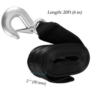 NINGWAAN 3 PCS 20 ft x 2 Inch Black Tow Straps with Hooks, Trailer Winch Strap Replacement, Heavy Duty Boat Trailer Strap for Winch, Boats, Trucks, Vans, Breaking Strength 4400 Lbs