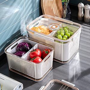 Kqiang 3 Pack Fridge Food Storage Container Set with Lids and Colander Fresh Produce Saver BPA-Free Plastic Vegetable Fruit Meat Storage Organization Bins