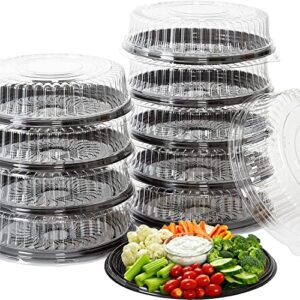12 pack convenient plastic food containers with lids 12 in– disposable serving tray – black serving platter – food tray – recyclable plastic tray with clear lid – serving trays for party and occasions
