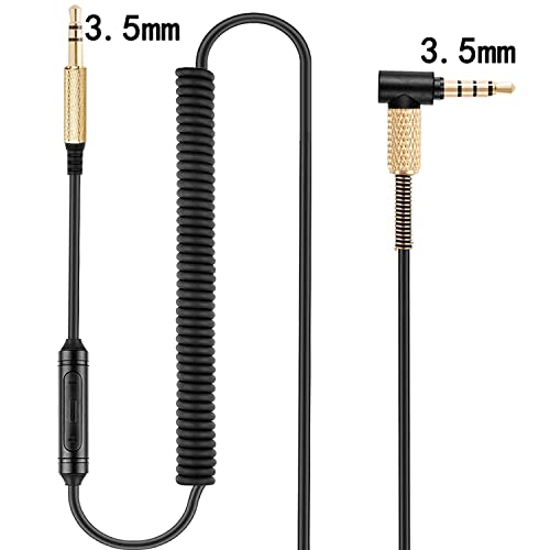 FAAEAL Major 3 Coiled Audio Cable,Replacement for Marshall Major 2 Major 4 Beats Studio3 Solo3 Wireless Headsets,3.5mm in-line mic Volume Control Headphone Cord(8ft with mic)