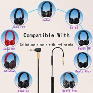 FAAEAL Major 3 Coiled Audio Cable,Replacement for Marshall Major 2 Major 4 Beats Studio3 Solo3 Wireless Headsets,3.5mm in-line mic Volume Control Headphone Cord(8ft with mic)