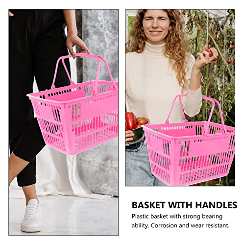 POPETPOP Picnic Basket Shopping Cart Plastic Shopping Basket with Handle- 16L Portable Handheld Storage Basket for Supermarket, Retail, Bookstore Picnic Basket Shopping Cart