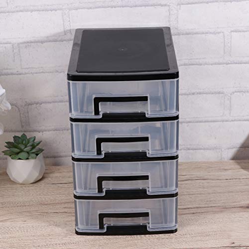 EXCEART Plastic Drawers Drawer Storage Four Layer Plastic Drawer Organizer Shelf Storage Rack Storage Box for Office Bedroom Kitchen Countertop (Black and Transparent) Plastic Drawers Organizer