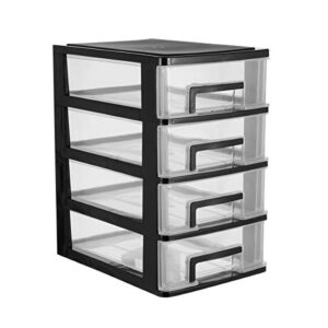 EXCEART Plastic Drawers Drawer Storage Four Layer Plastic Drawer Organizer Shelf Storage Rack Storage Box for Office Bedroom Kitchen Countertop (Black and Transparent) Plastic Drawers Organizer