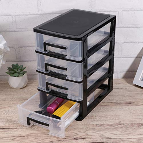 EXCEART Plastic Drawers Drawer Storage Four Layer Plastic Drawer Organizer Shelf Storage Rack Storage Box for Office Bedroom Kitchen Countertop (Black and Transparent) Plastic Drawers Organizer