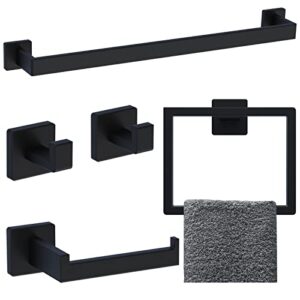 ewfen bathroom hardware accessories set 5 pieces matte black towel bar set wall mounted, stainless steel, 23.6-inch
