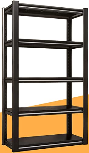 Raybee 72" Garage Shelving Heavy Duty, 2010LBS Garage Storage Shelves with 5 Tier Adjustable Metal Shelving Unit,Heavy Duty Shelving,Metal Storage Shelves for Basement,Easy Assembly,16.3"DX31.7"WX72"H